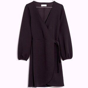 Madewell Black Wrap Dress with Bishop Sleeves and V-Neck